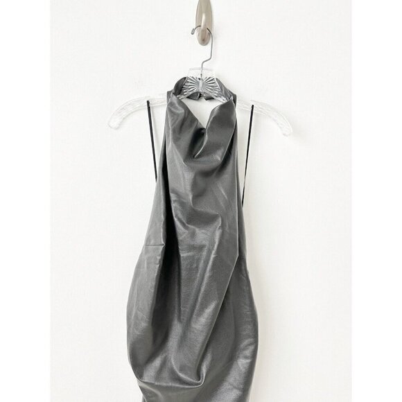 NWT Anthropologie Halter Slim Ruched Midi Dress 3X Silver Cocktail Backless - Picture 6 of 9